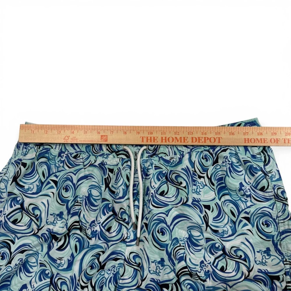 Brooks‎ Brothers Blue Wave Print Swim Trunks Mesh Lining Mens Large Shorts